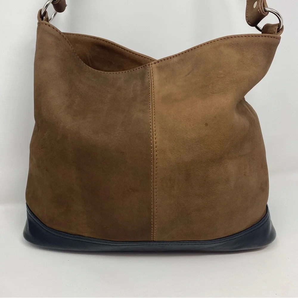 Brown Suede Shoulder Hobo Bag with Dark Trim